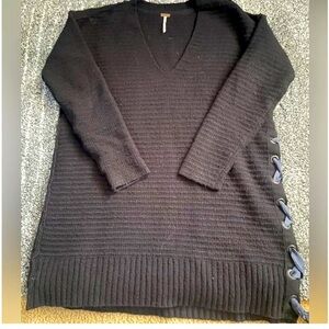 Free People Tunic Sweater With Side Lace Black